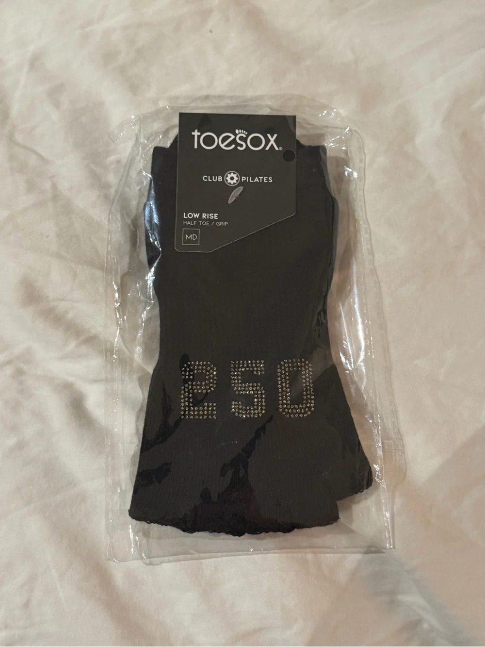 toesox Low Rise Half-Toe Grip Socks in Black with Rhinestone 250 Club Pilates